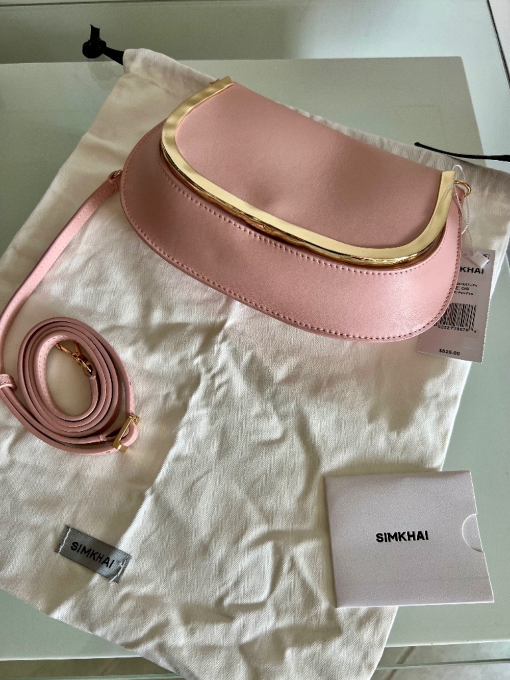 SIMKHAI Logan Metal Trim Pale Pink Smooth Leather Crossbody Bag